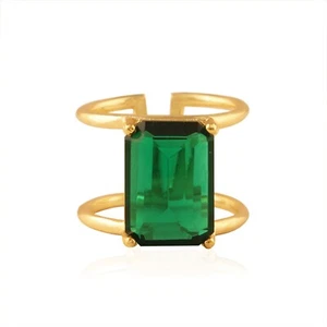 Double Band Ring Green Quartz Gold Plated Prong Set Adjustable Statement Ring - Picture 1 of 3