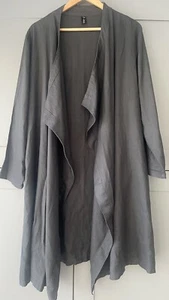 BELLA BLUE Relaxed Oversized Lagenlook Coat Jacket S M 100% Linen Dark Grey - Picture 1 of 8