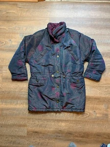 IZZI Ski Coat Size LARGE Full Zip Iridescent Floral Puffy Jacket Vintage Parka - Picture 1 of 8