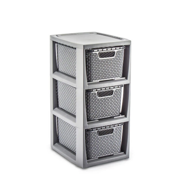 BranQ Rattan Regal mit 3 Aufbewahrungsboxen - 24x48,5x29cm, Grau (85756)