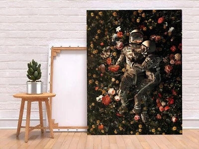 DOS PAREJAS ASTRONAUTAS FLORES ESPACIALES ETERNIDAD AMOR ARTE DE PARED SALA LIENZO Foto 1 de 4
