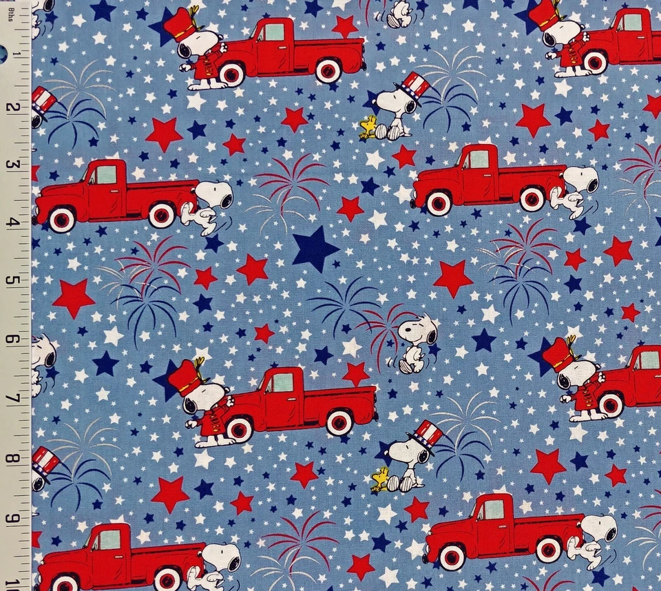 Red Truck Silver Accent Snoopy Peanuts Patriotic Cotton Fabric Springs Creative - Image 1 of 1