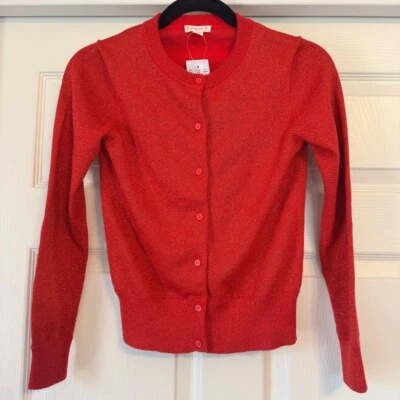 Girls Crewcuts Casey Metallic Cardigan Size 12 Red Sparkle J. Crew Button Front - Image 1 of 4
