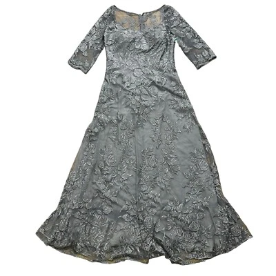 La Femme Dress Sz 12 Floral Lace Gown Gray Silver Sweetheart 3/4 Sleeve READ - Image 1 of 4