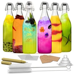 Nevlers 33 Oz. Airtight Glass Swing Top Bottles + Accessories (Pack of 6) - Picture 1 of 9