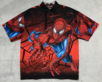 Vintage 2002 Spider Man Shirt L/XL Button Up Marvel Y2K AOP Columbia Pictures - Image 1 of 4