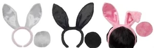 Bunny Ears And Tail Flexible Plush Satin Lining Halloween Easter ONE SIZE - Picture 1 of 4