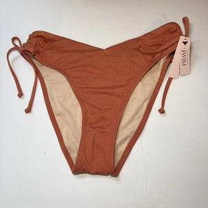 Victorias Secret Size Large Orange Shimmer Ruched Tie High Cut Bikini Bottom NWT - Picture 1 of 5
