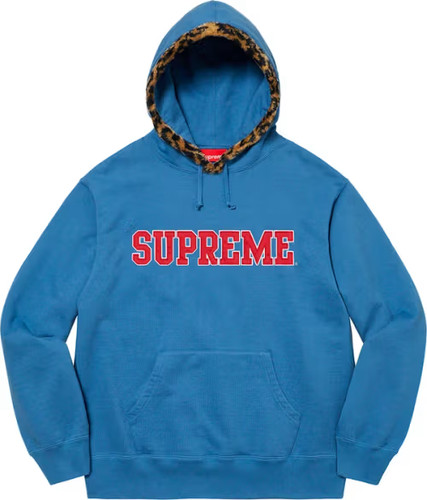 Felpa con cappuccio Supreme stampa leopardata foderata in pelliccia blu rara