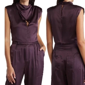 Nicholas Emmie Cross Neck Sleeveless Crop Top - RASPBERRY PLUM - Picture 1 of 8