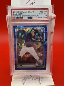 Zac Veen 2020 Bowman Draft #BD107 1st Chrome Sapphire Colorado Rockies PSA 10 - Picture 1 of 2