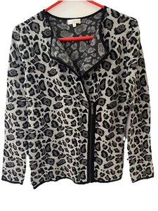 Country Casuals ( Petite) Zip Cotton Jumper, Black/ Grey Animal Print, Size S - Picture 1 of 9