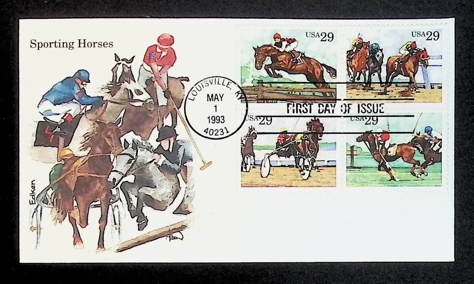 US FDC # 2758-2760 29c Sporting Horses Edken 1 FDC  1993, 9Q595 - Image 1 of 1