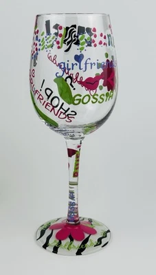 Lolita Love My Wine Glass "Girlfriends Rule" Hand Painted 15oz W/Recipe EUC - Image 1 of 4