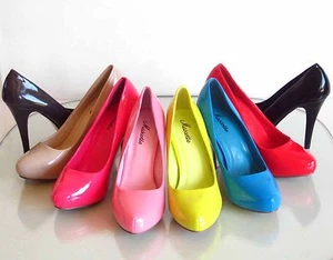 New Hidden Platform Stiletto High Heel Pumps Patent Pink Black 5.5 6 6.5 7 7.5 8 - Picture 1 of 17