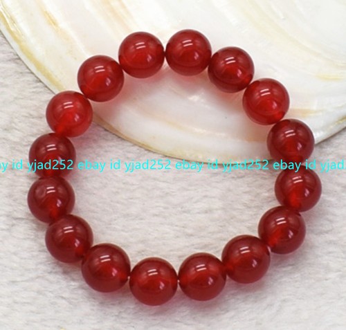 VALENTINO Bracciale Braccialetto Perline Rotonde Pietra Giada Rossa Naturale 6 8 10 12 14 mm 7 5" AAA