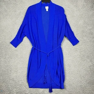 Chico's 0 blau Strick offen Long Cardigan Pullover verstellbarer Bindegürtel 3/4 Dolmanärmel - Bild 1 von 12