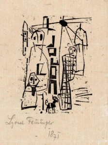 Composition Lyonel Feininger 1914 Expressionist Woodcut Bauhaus Modernist City - Picture 1 of 2