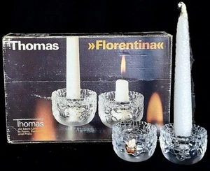German Glass Candle Sticks & Candles by Thomas Florentina Set of 2 Boxed - Picture 1 of 4