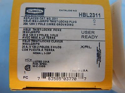2 NUEVO Hubbell HBL2311 TWIST LOCK PLUG, 2P3W, 20A 125V, L5-20P Nuevo Estilo  Foto 1 de 4