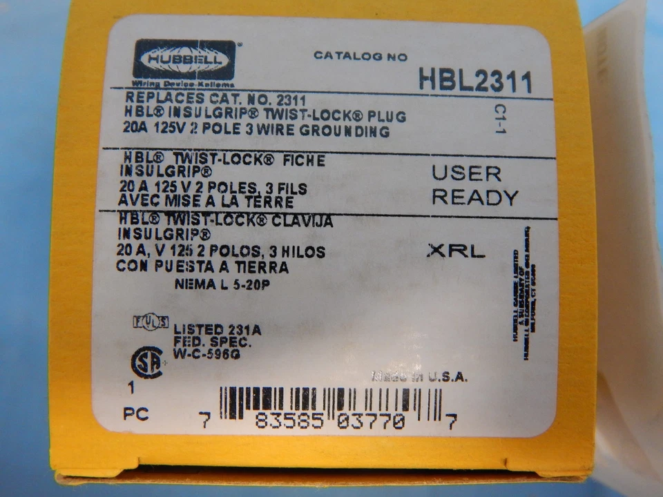 2 NEW Hubbell HBL2311 TWIST LOCK PLUG, 2P3W, 20A 125V, L5-20P New Style  - Image 1 of 4