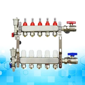 5 Branch Stainless Steel In Floor Heat Manifold PEX Floor Heating Manifold Set - Picture 1 of 24