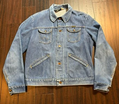 Wrangler Denim Jacket 1980s Trucker Western Mens 46 Vintage Made in USA *READ - Image 1 of 4