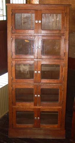 Unusual antique French tapered oak glove display cabinet-----16032 Cover
