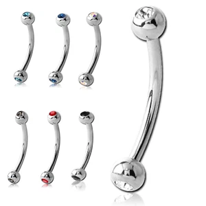 TITAN Banana Augenbrauen Piercing Lippe Ohr Tragus Helix 10 Kristallfarben 1,2mm - Picture 1 of 16
