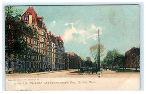 1908 Vendome & Commonwealth Ave Boston MA Massachusetts Street View cartolina - Foto 1 di 2