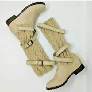 Shoe Dazzle Just Fab | Cream colored Knit sweater boots with buckles Size 8 - Picture 1 of 7