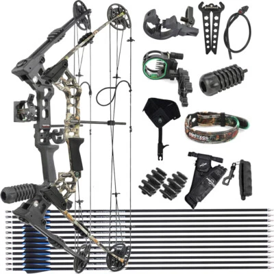 Archery Compound Bow Set 20-70lbs Adjustable 320FPS Arrows Shoot RH LH Hunt X8 - Image 1 of 4