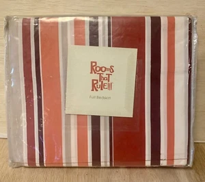 NEW Rooms That Rule- FULL Bedskirt/ Dust Ruffle Roxy Stripes Dark Red Coral Gray - Picture 1 of 6
