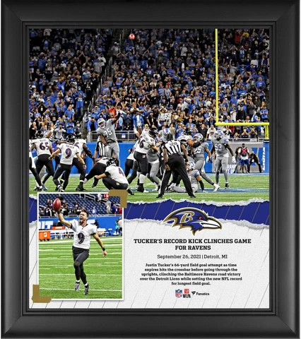 Justin Tucker Baltimore Ravens FRMD 15x17 NFL Record 66-Yard Field Goal Collage Cover