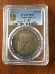 1875-G Baden-Durlach BADEN 5 marchi GERMANIA PCGS VF35 argento - Foto 1 di 2