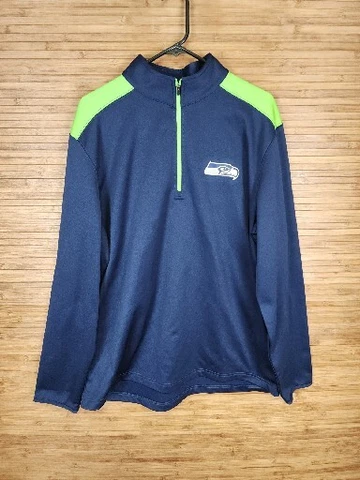 NFL Team Apparel Blue Seattle Seahawks Half Zip Pullover Jacket Mens Size XL EUC Cover