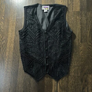 Seltene Vintage Perlen Weste Größe L Other Destination Southwestern Boho Damen Seide - Bild 1 von 7