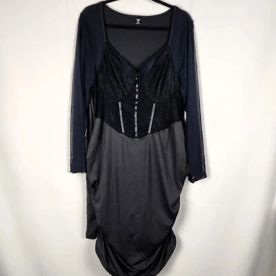Shein Curve Womens Ruched Midi Dress Size 4XL 18 Black Mesh Sleeve Soft Corset - image 1 of 4