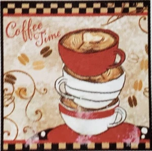 Set of 2 Same Printed Dishcloths (12"x12") STACK OF COFFEE CUPS, COFFEE TIME, GR - Picture 1 of 9