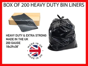 200 x Rubbish Bin Bags Extra Strong Black Waste Bin Liner, Bin Bag, Refuse Sack - Picture 1 of 12