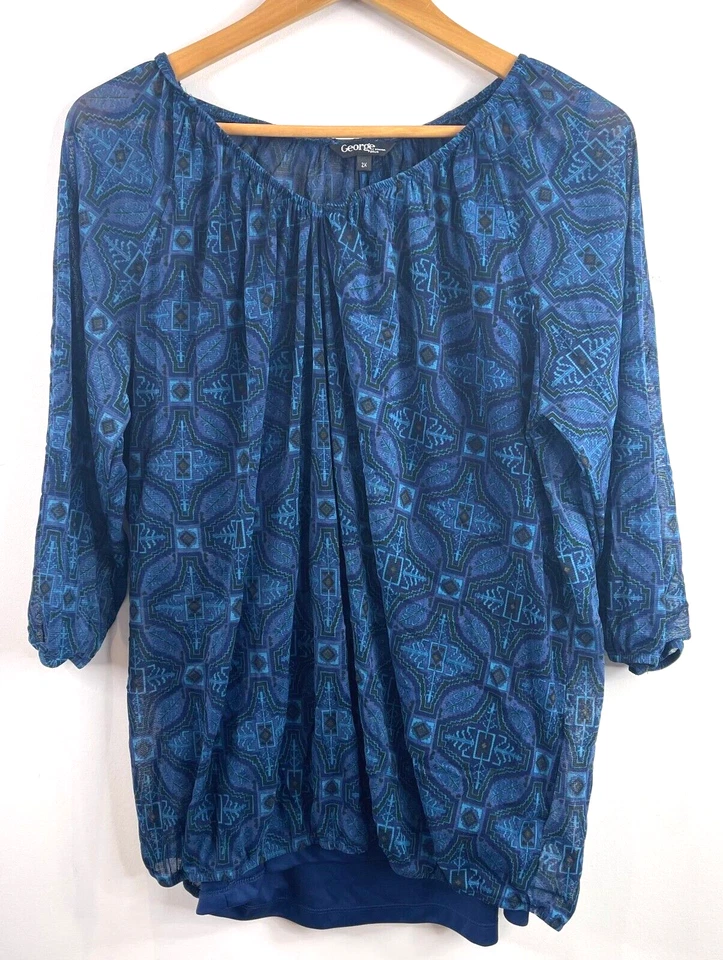 Blusa Pulôver George Woman Azul 2 Peças Plus Size 2X - Imagem 1 de 3