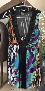Alberto Makali Embellished Multicolor Mini Dress Fringe Size Small - Picture 1 of 10