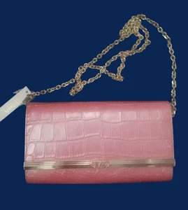 NWT MICHAEL KORS Croco Embossed Mona Large Clutch Camila Rose Leather New - Picture 1 of 6
