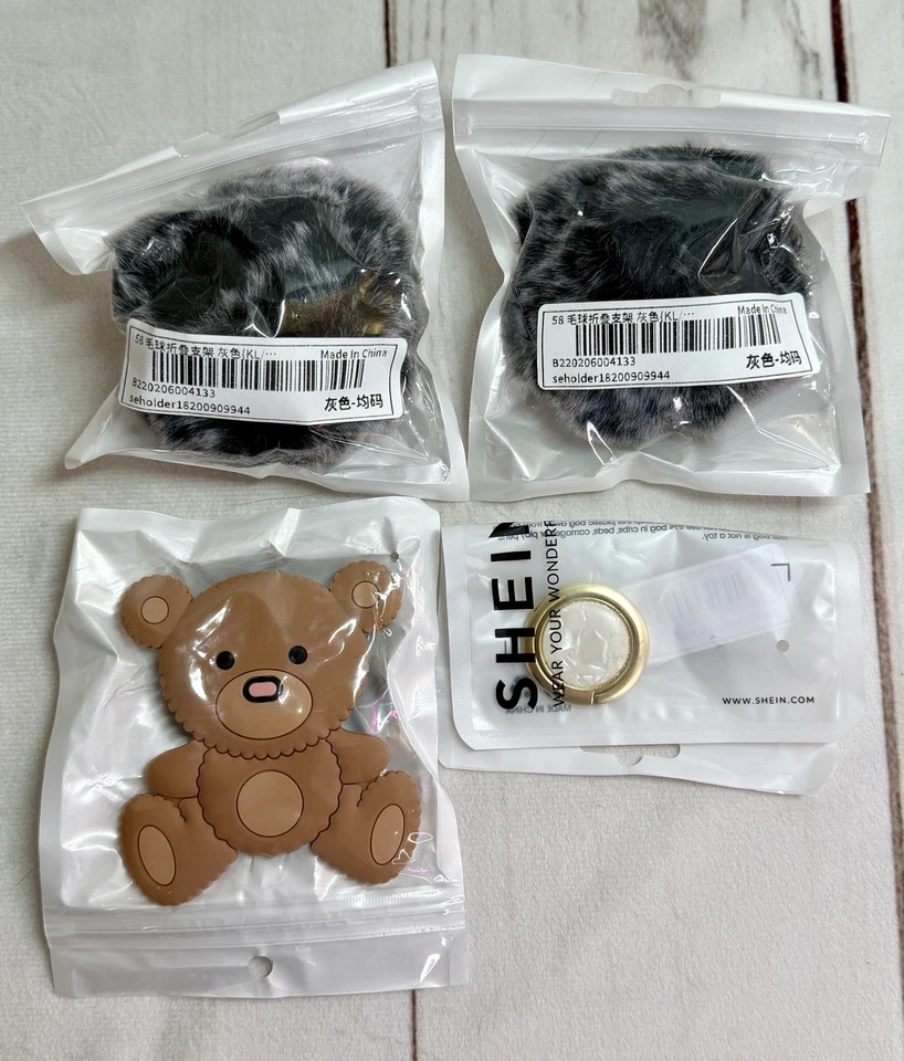Lote x4 NUEVO Soporte Anillo Soporte Agarre 360 Giratorio Teléfono Celular Piel Dorado Oso de Peluche + Foto 1 de 1