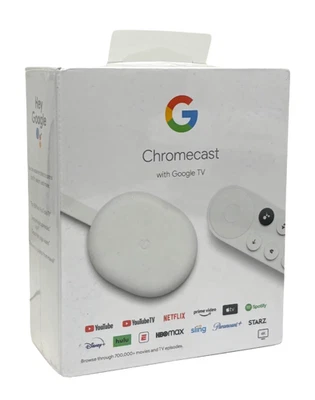 Chromecast Google TV 4K Streaming Device Voice Remote Snow DAMAGED RETAIL BOX - Image 1 of 2