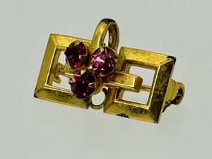 Vintage Gold Tone Geometric Brooch with Purple Stones – Art Deco Style - Picture 1 of 11