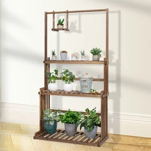 Heavy Duty Hanging Plant Stand Shelving Unit Flower Pot Rack Brown - Picture 1 of 5