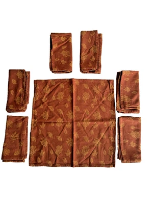 Sur La Table Rust Brown & Gold Fall Leaf Napkins 100% Cotton 19 X 19 Set of 7 - Image 1 of 4