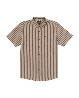Volcom Men's Arvostripe Woven Short Sleeve Button Down Shirt Light Khaki, Medium - Image 1 of 4