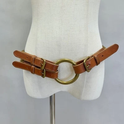 Ralph Lauren Brown Leather & Gold Double Rope Braid Ring Belt Size Medium - Image 1 of 4